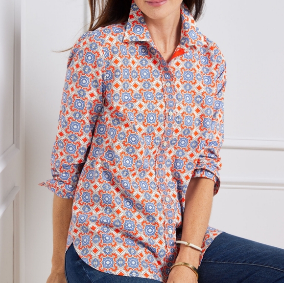Talbots Tops - Talbots 100% Cotton Button Front Shirt -‎ Whimsical Tile